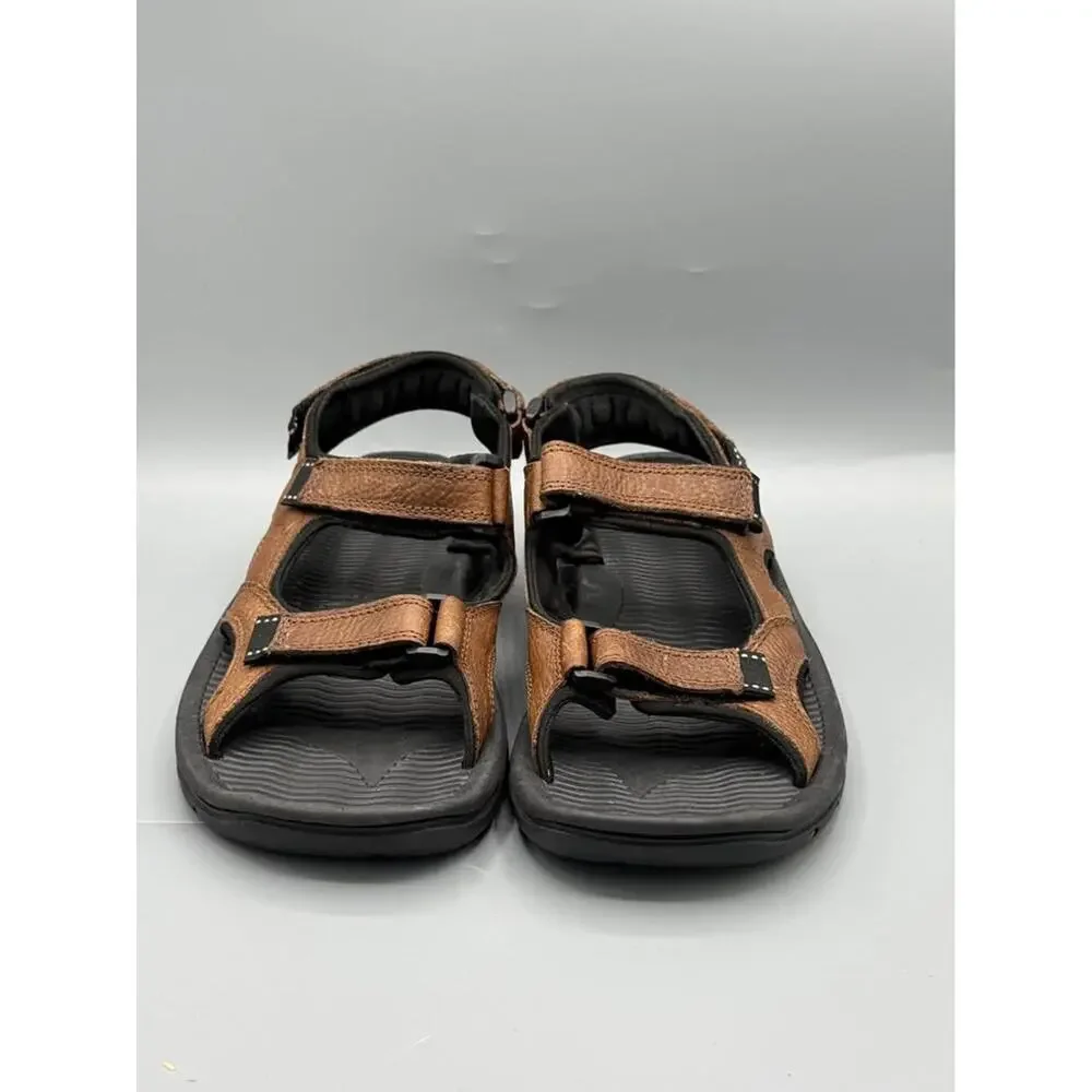 Lands’ End Men’s Leather Hiking Sandals Brown Adjustable Straps Size 10